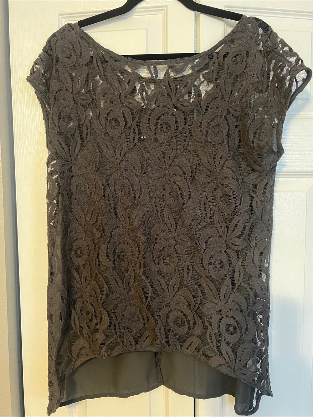 Apt. 9 Gray Floral Lace Cap-Sleeve Blouse